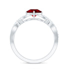 Cushion Cut Lab Grown Ruby and Diamond Crossover Engagement Ring AAAA - Rosec Jewels