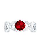 Cushion Cut Lab Grown Ruby and Diamond Crossover Engagement Ring AAAA - Rosec Jewels