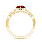 Cushion Cut Lab Grown Ruby and Diamond Crossover Engagement Ring AAAA - Rosec Jewels