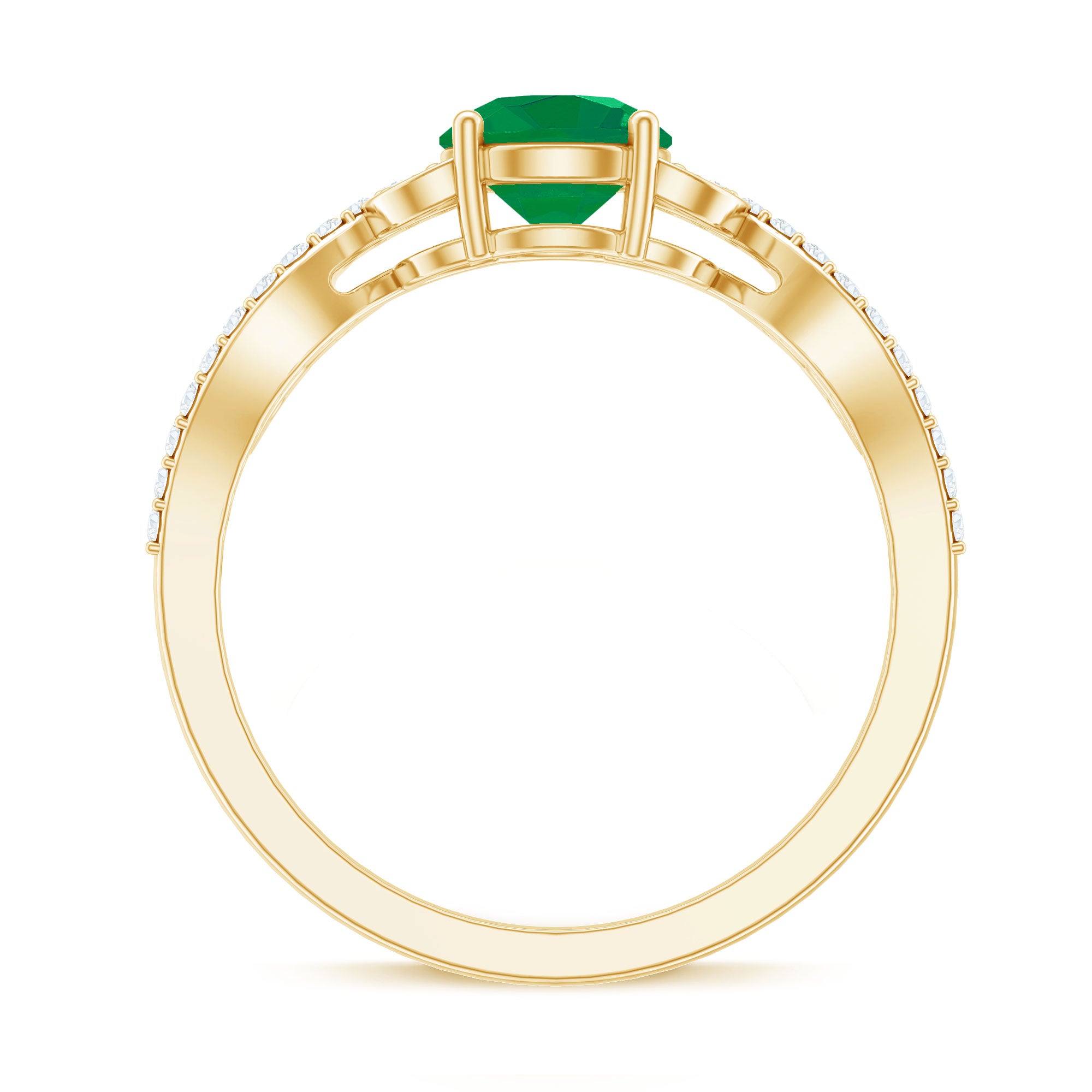 Rosec Jewels-Nature Inspired Emerald Engagement Ring with Natural Diamond