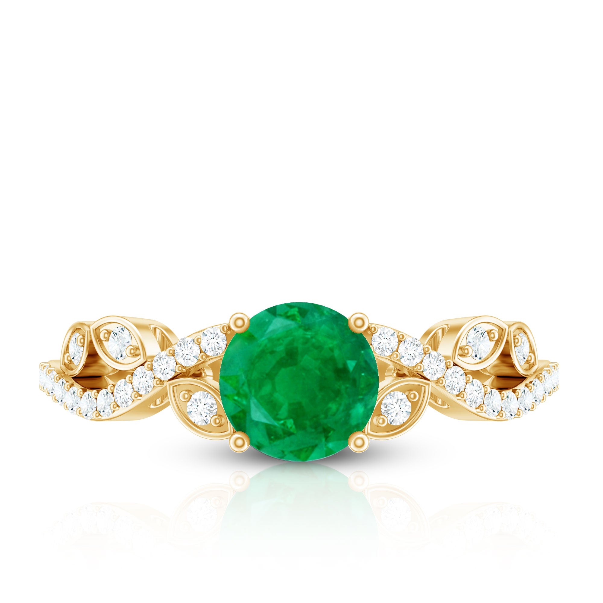 Rosec Jewels-Nature Inspired Emerald Engagement Ring with Natural Diamond