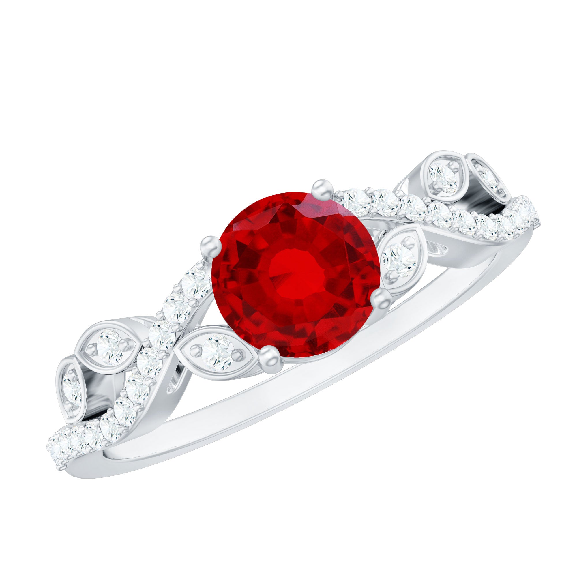 Rosec Jewels-Nature Inspired Lab Created Ruby Engagement Ring with Diamonds