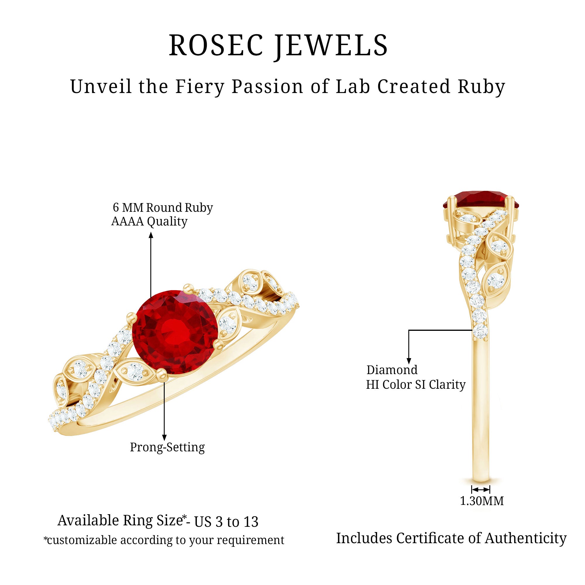 Rosec Jewels-Nature Inspired Lab Created Ruby Engagement Ring with Diamonds