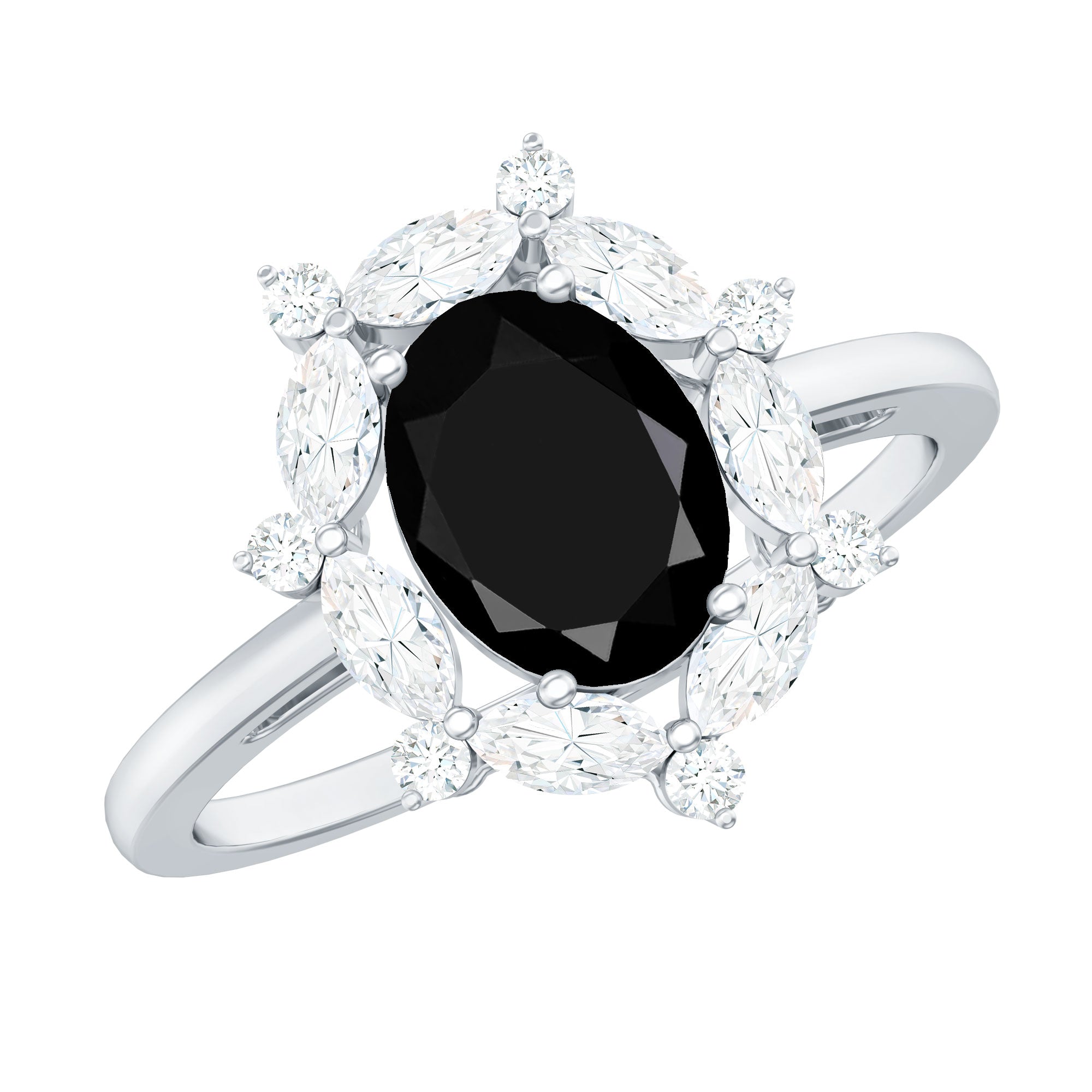 Oval Created Black Diamond and Moissanite Halo Engagement Ring Set