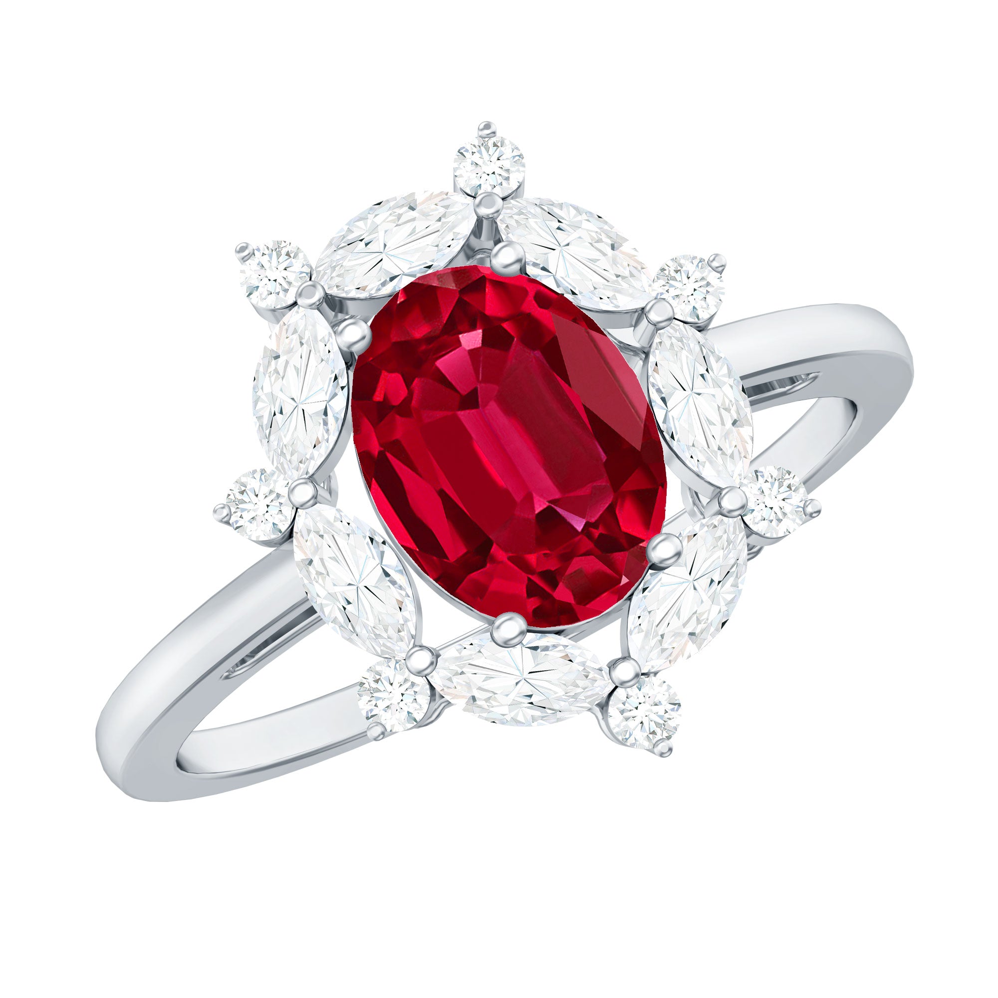 Oval Shaped Lab Created Ruby Statement Engagement Ring with Moissanite