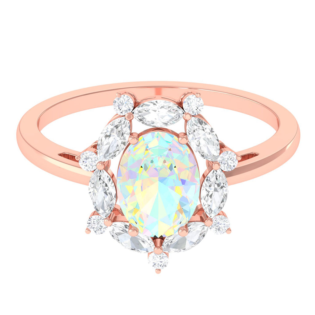 Rosec Jewels-2 CT Ethiopian Opal Designer Halo Engagement Ring with Moissanite