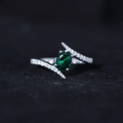 Certified 0.8 Carat Oval Cut Lab Grown Emerald Engagement Ring with Diamond Bypass Shank AAAA - Rosec Jewels