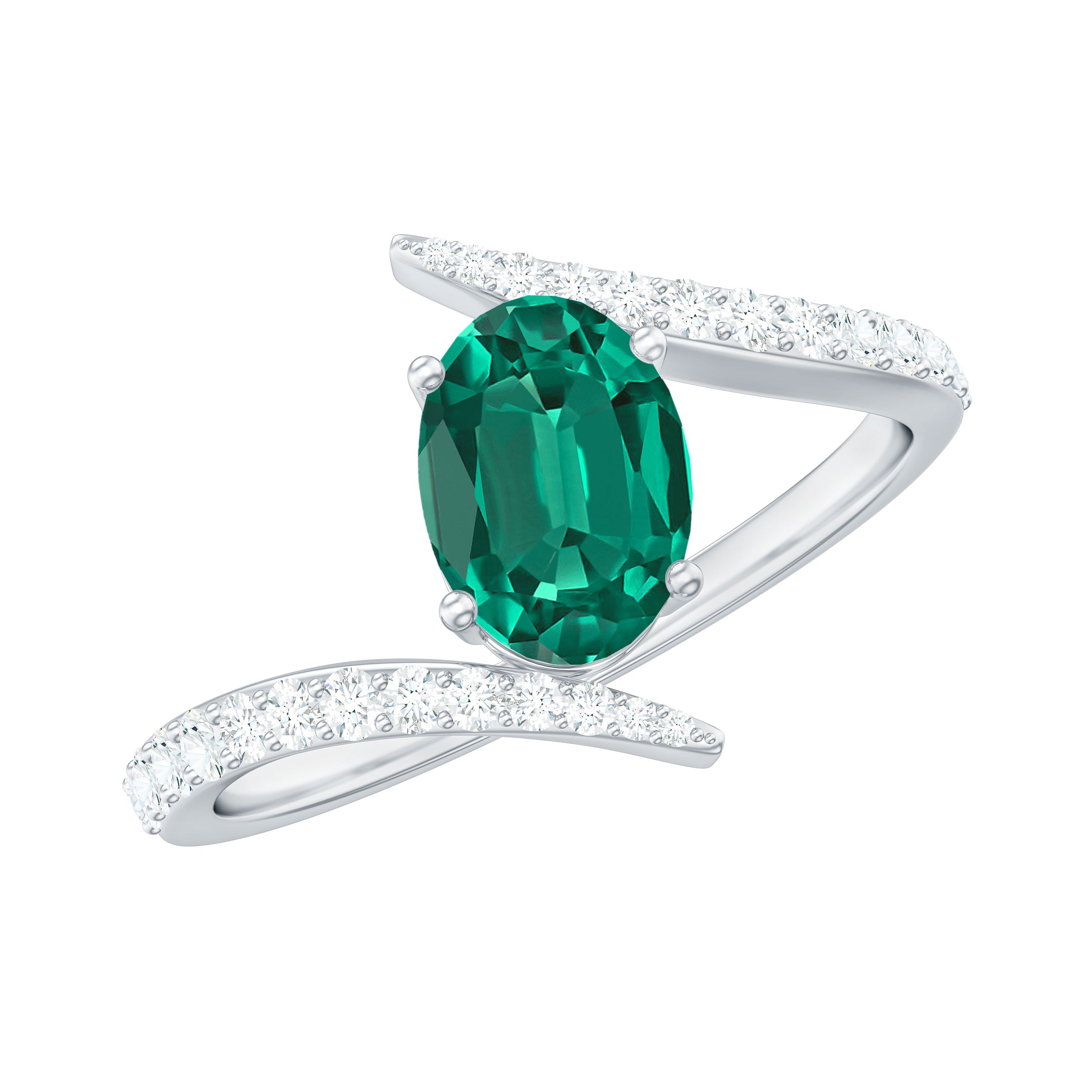 Oval Shaped 5X7 MM Lab Grown Emerald Bypass Engagement Ring