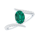 Certified 0.8 Carat Oval Cut Lab Grown Emerald Engagement Ring with Diamond Bypass Shank AAAA - Rosec Jewels
