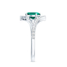 Certified 0.8 Carat Oval Cut Lab Grown Emerald Engagement Ring with Diamond Bypass Shank AAAA - Rosec Jewels