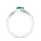 Certified 0.8 Carat Oval Cut Lab Grown Emerald Engagement Ring with Diamond Bypass Shank AAAA - Rosec Jewels