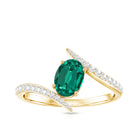 Certified 0.8 Carat Oval Cut Lab Grown Emerald Engagement Ring with Diamond Bypass Shank AAAA - Rosec Jewels