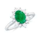 Rosec Jewels-Natural 5X7mm Oval Emerald Engagement Ring with Diamond Halo