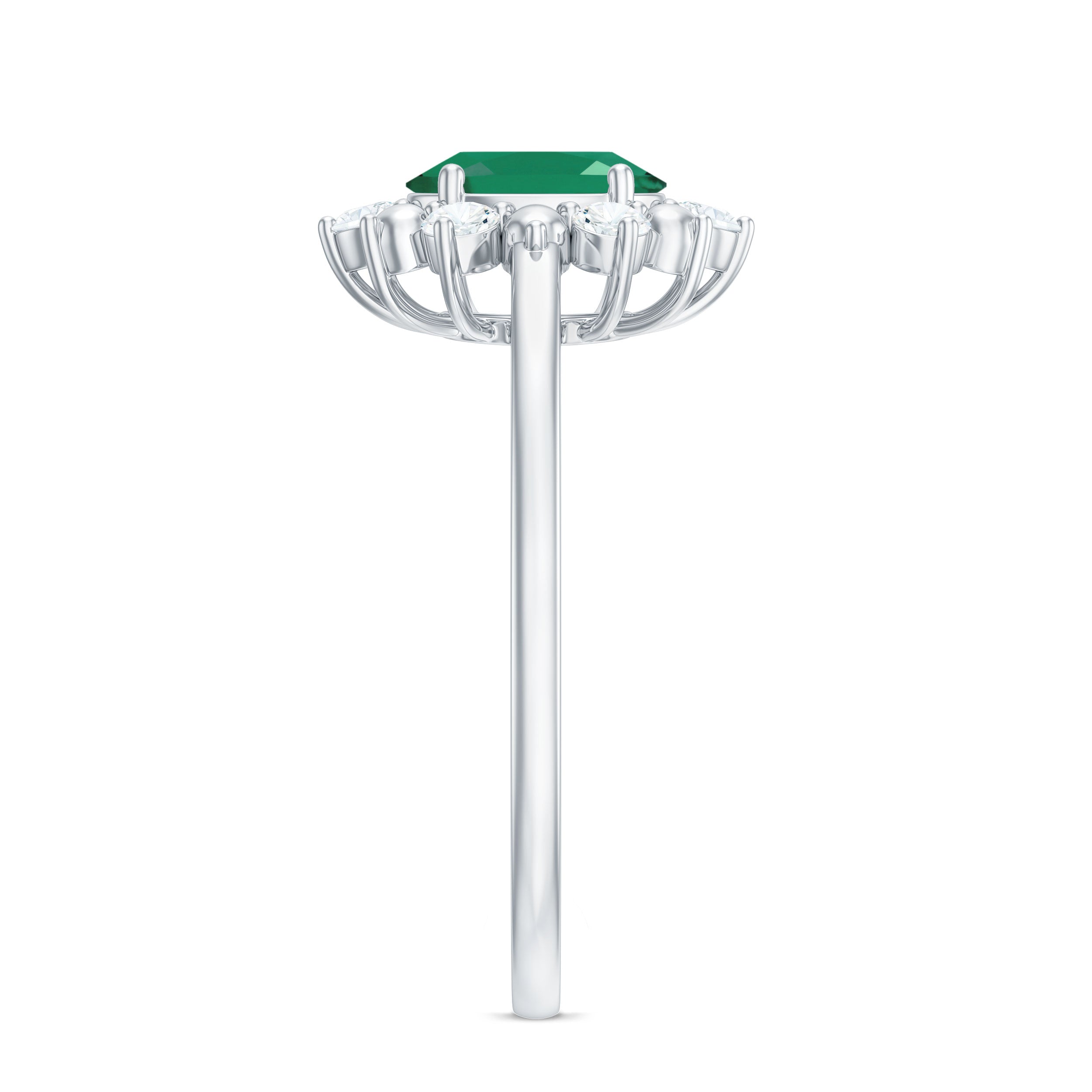 Rosec Jewels-Natural 5X7mm Oval Emerald Engagement Ring with Diamond Halo