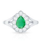 5X7 mm Pear Cut Emerald Engagement Ring with Diamond Halo AAA - Rosec Jewels