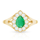 5X7 mm Pear Cut Emerald Engagement Ring with Diamond Halo AAA - Rosec Jewels