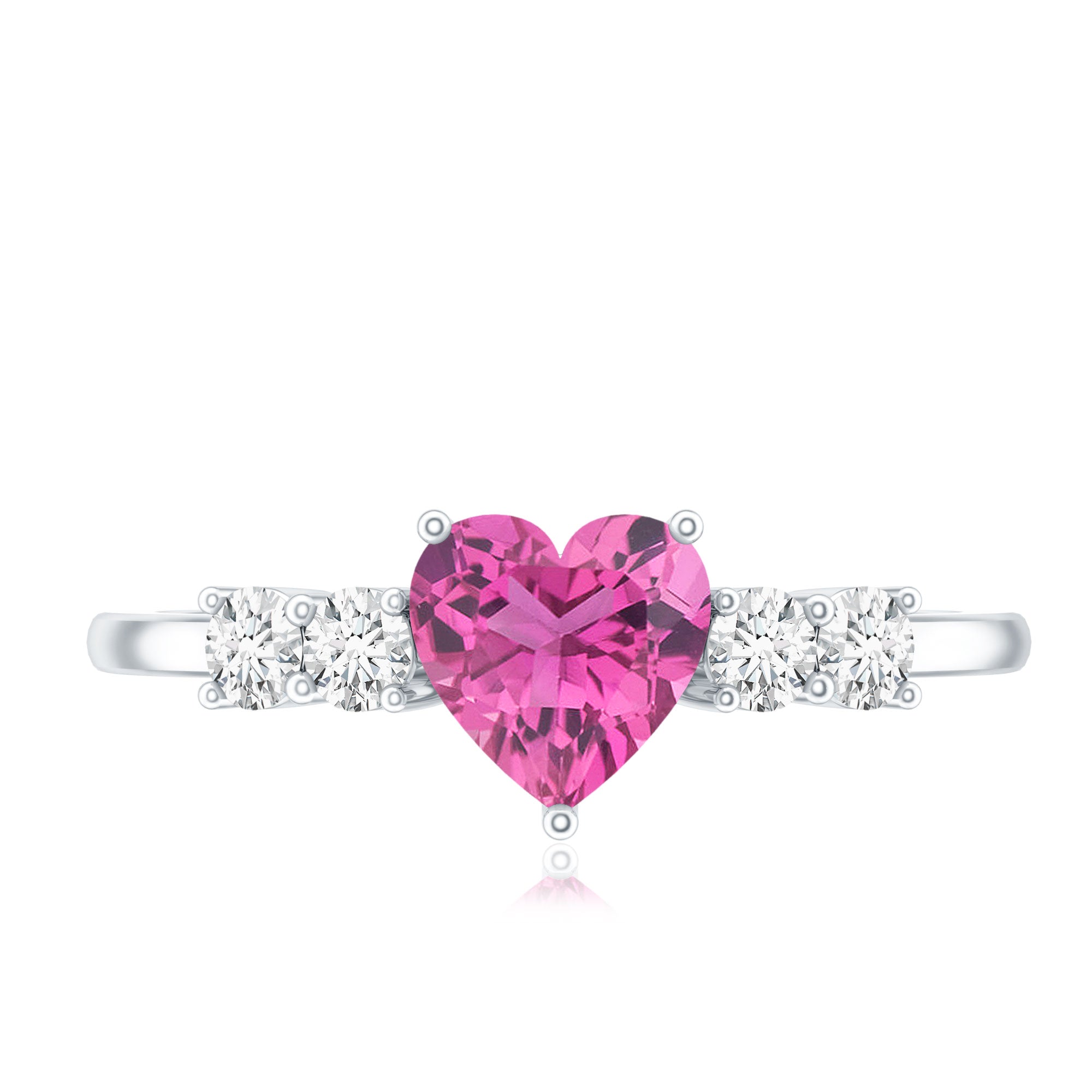 Heart Shape Pink Tourmaline Solitaire Promise Ring with Diamond AAA - Rosec Jewels