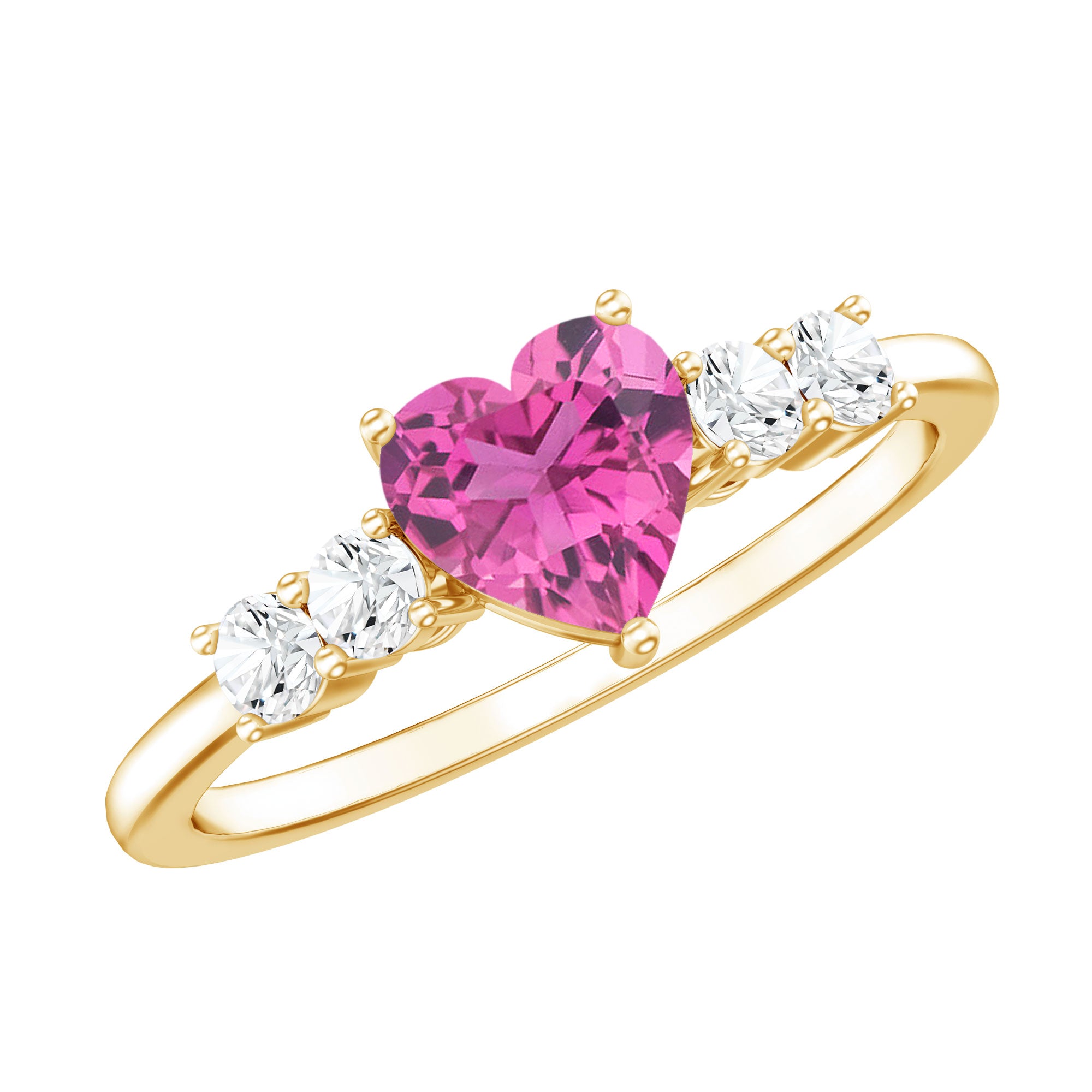 Heart Shape Pink Tourmaline Solitaire Promise Ring with Diamond AAA - Rosec Jewels