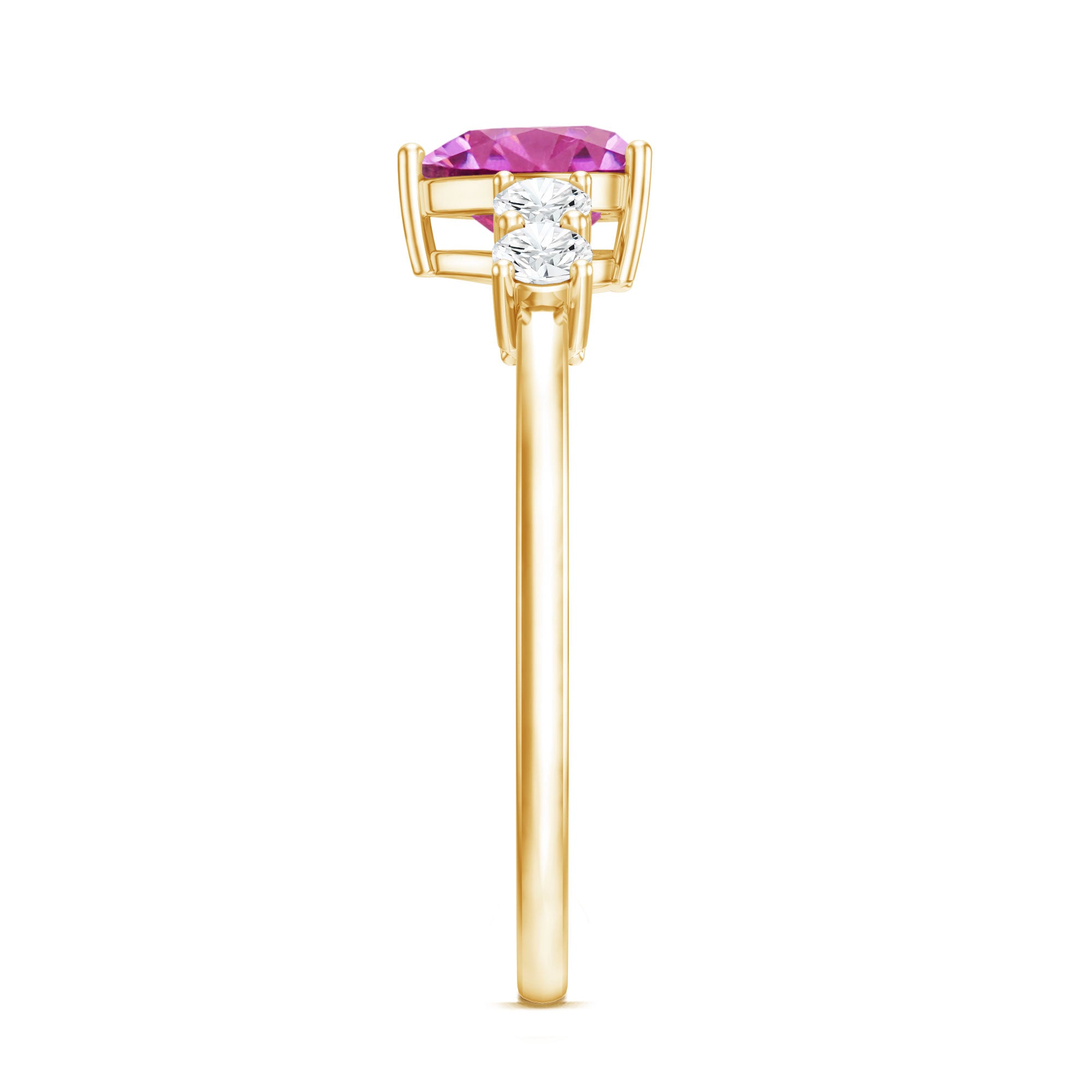 Heart Shape Pink Tourmaline Solitaire Promise Ring with Diamond AAA - Rosec Jewels