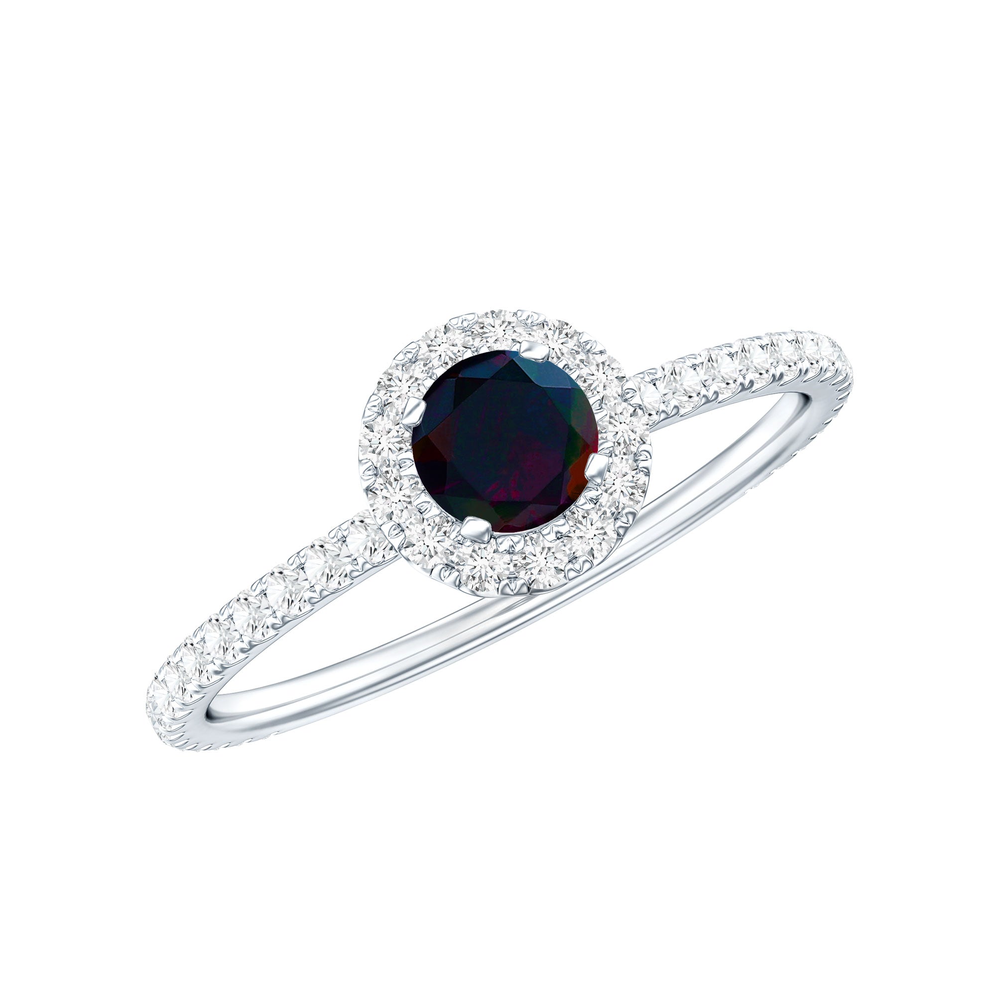 Genuine Black Opal Minimal Promise Ring with Diamond Halo AAA - Rosec Jewels