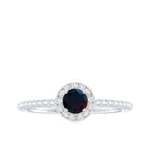 Genuine Black Opal Minimal Promise Ring with Diamond Halo AAA - Rosec Jewels