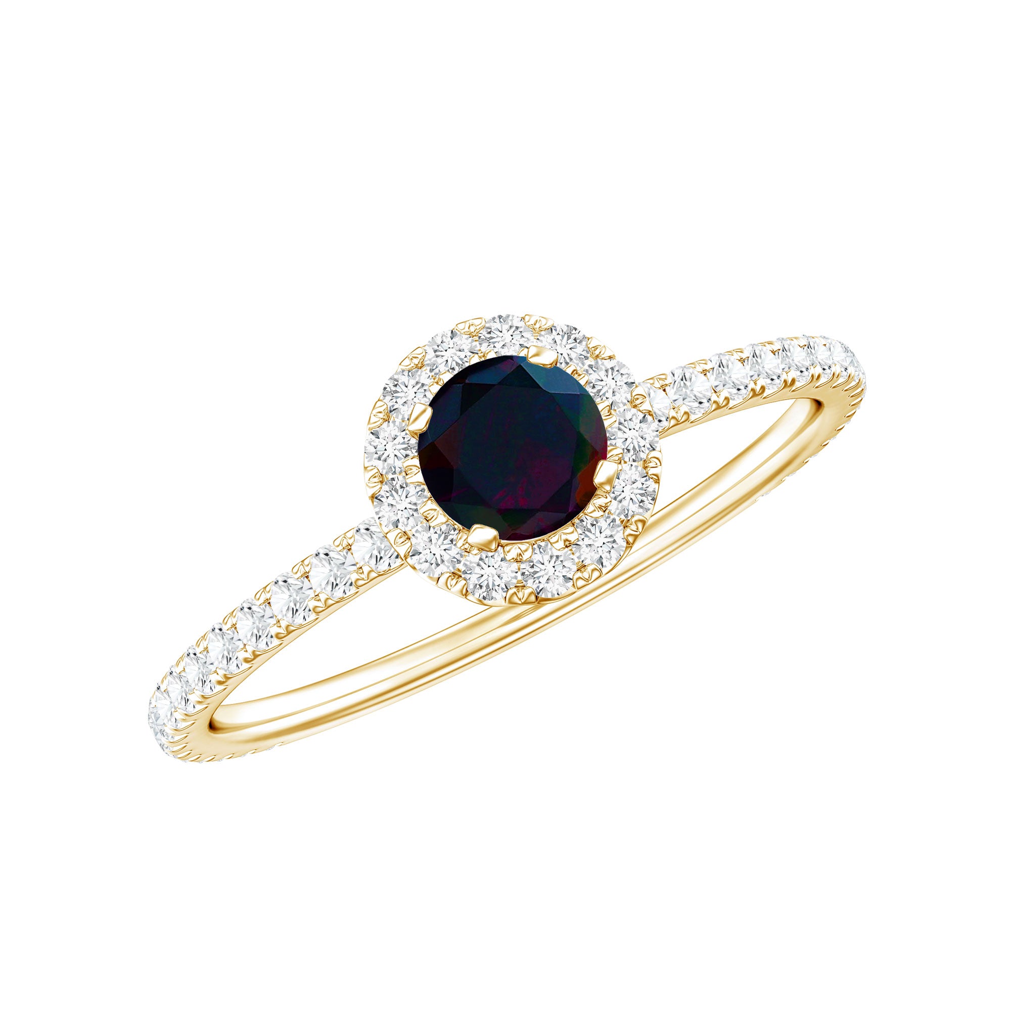 Genuine Black Opal Minimal Promise Ring with Diamond Halo AAA - Rosec Jewels