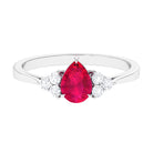 Natural 0.8 Carat Ruby Teardrop Engagement Ring with Diamond Trio AAA - Rosec Jewels