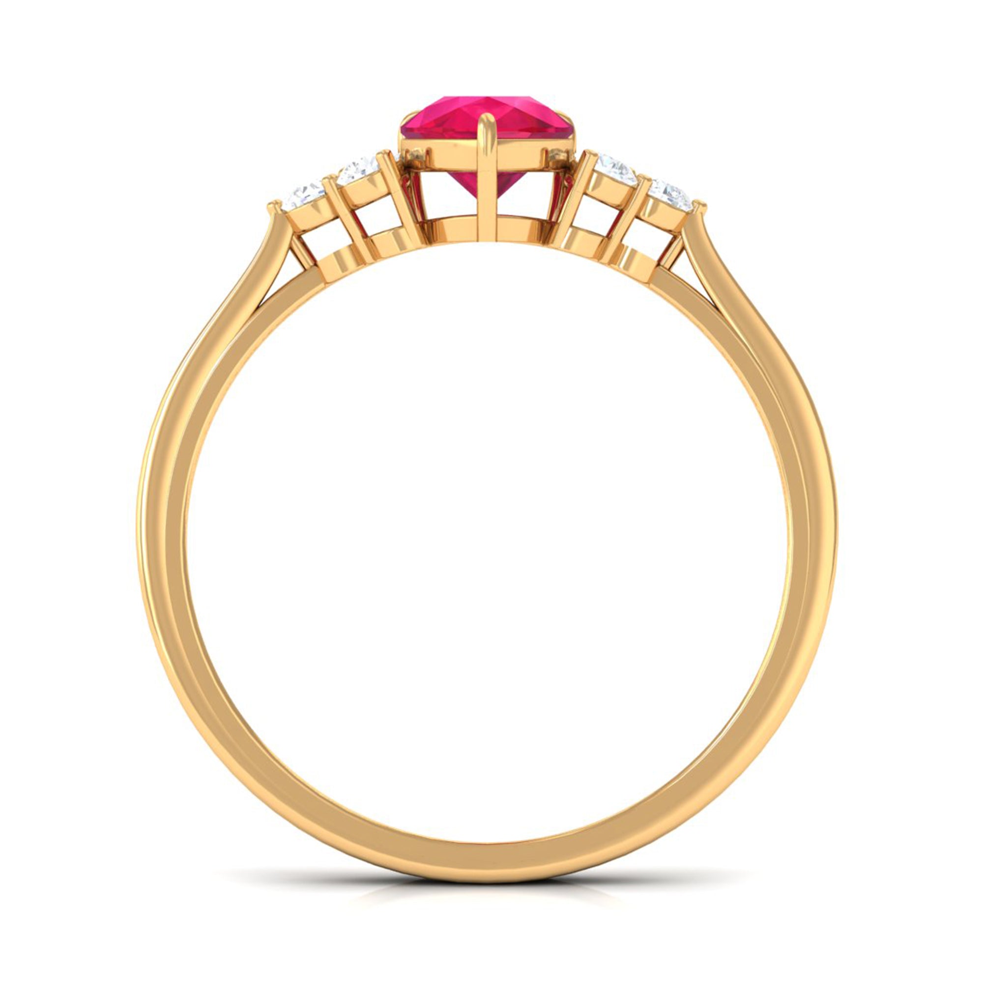 Natural 0.8 Carat Ruby Teardrop Engagement Ring with Diamond Trio AAA - Rosec Jewels