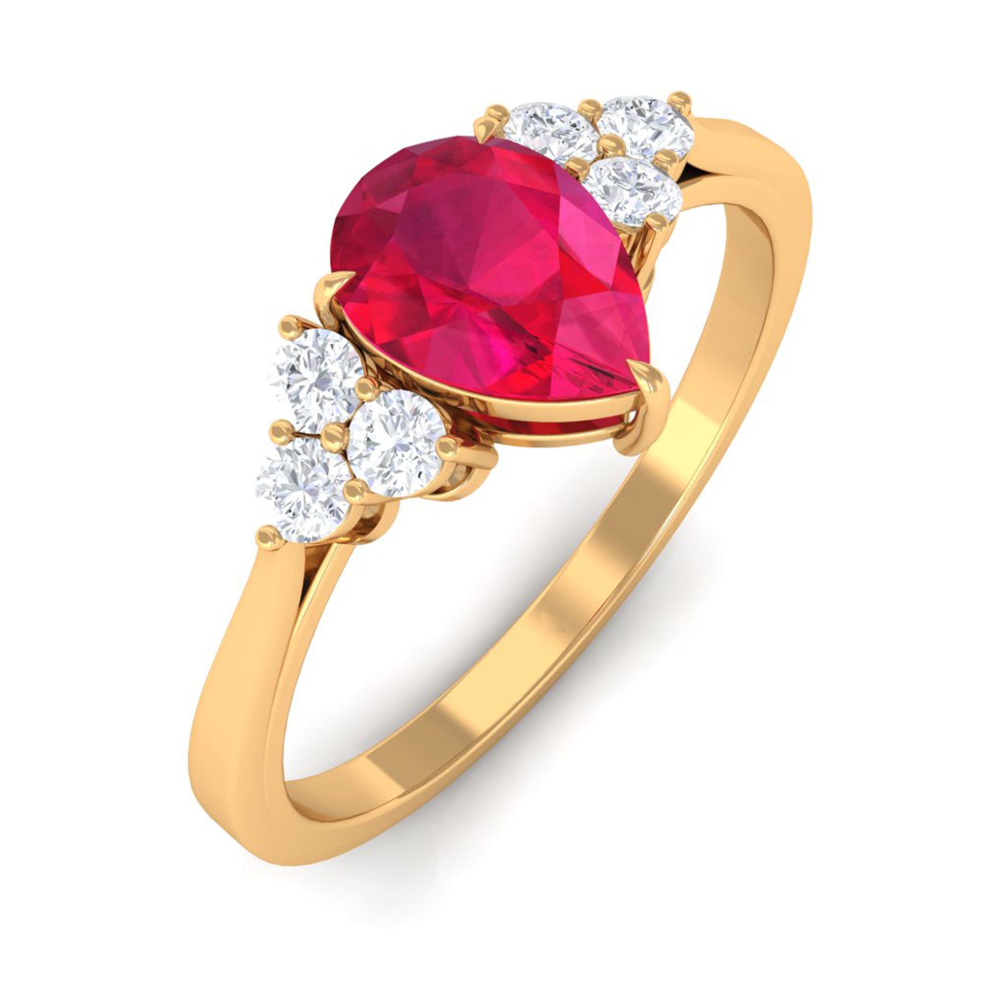 Natural 0.8 Carat Ruby Teardrop Engagement Ring with Diamond Trio AAA - Rosec Jewels