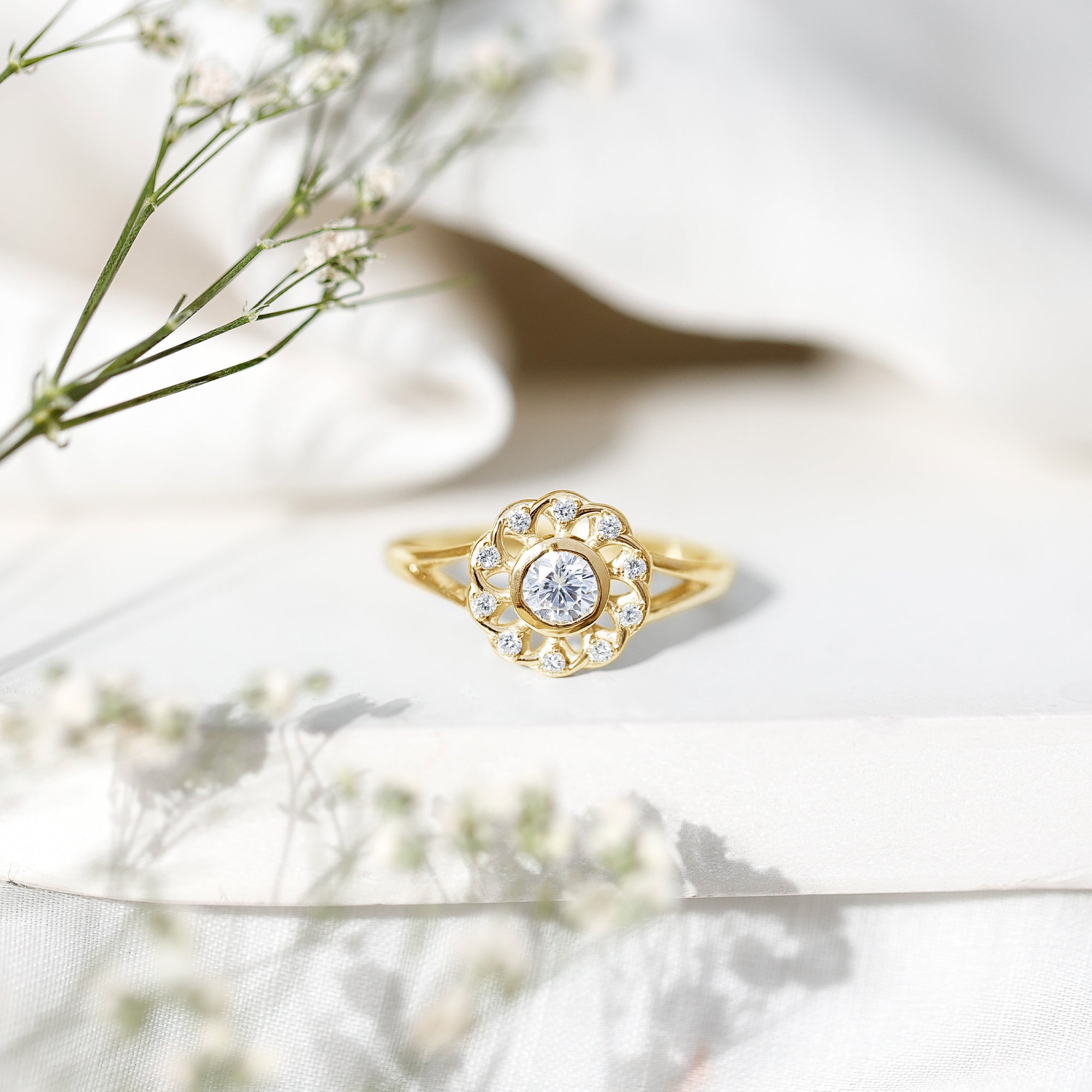 Lab Grown Diamond Nature Inspired Flower Engagement Ring Lab - ( EF-VS ) - Rosec Jewels