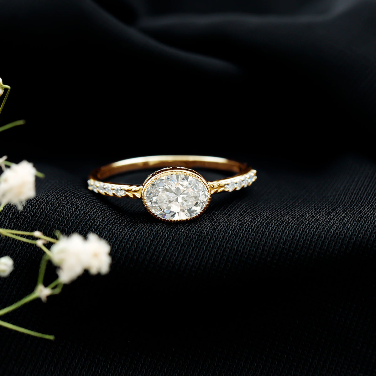 Oval Lab Grown Diamond Solitaire Engagement Ring in Bezel Setting Lab - ( EF-VS ) - Rosec Jewels