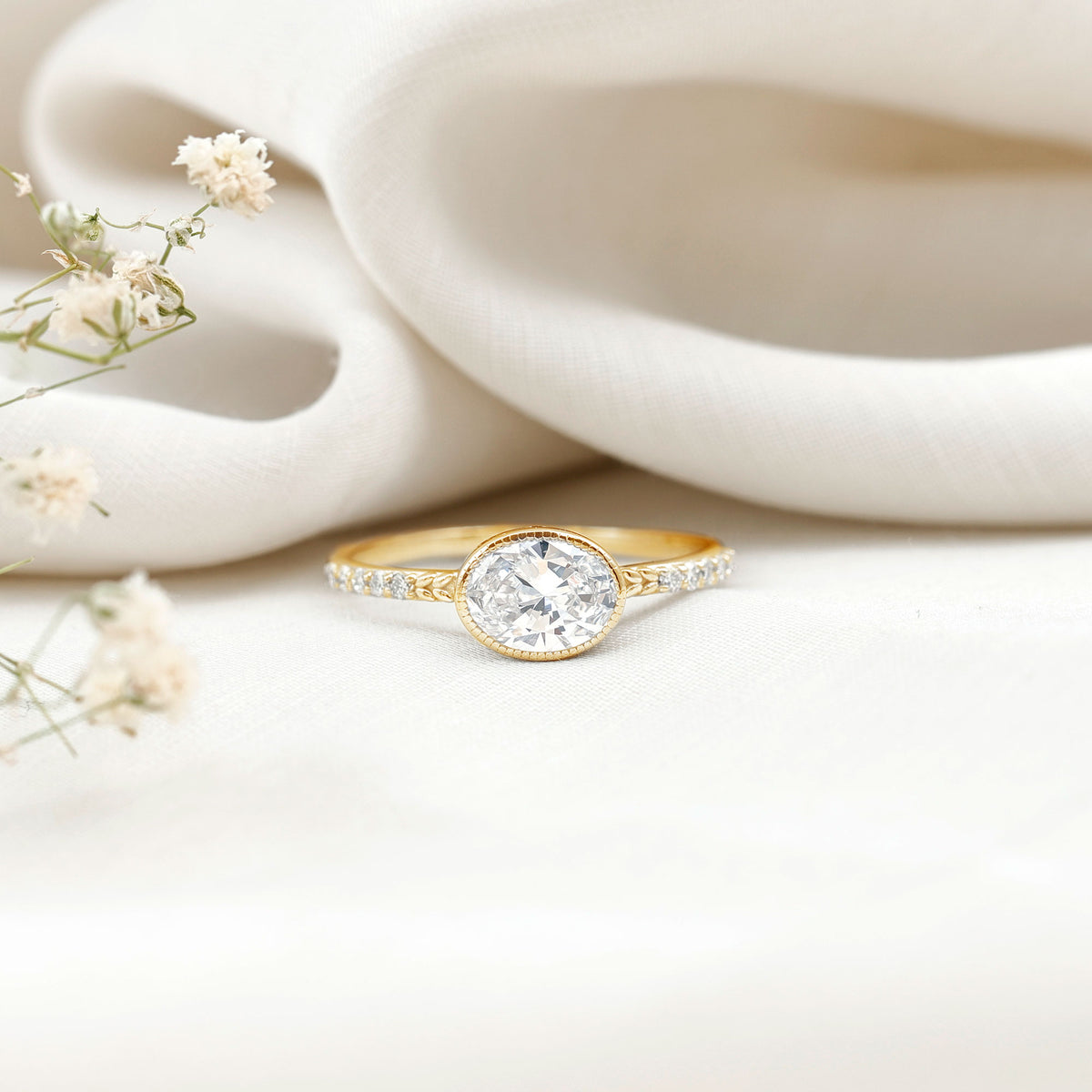 Oval Lab Grown Diamond Solitaire Engagement Ring in Bezel Setting Lab - ( EF-VS ) - Rosec Jewels