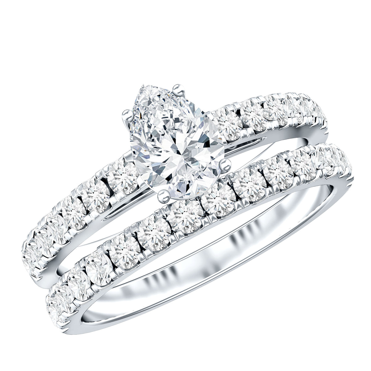 Minimal Pear Shape Lab Grown Diamond Wedding Ring Set Lab - ( EF-VS ) - Rosec Jewels
