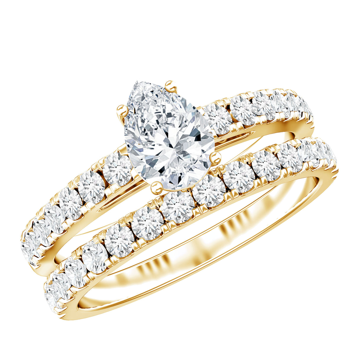 Minimal Pear Shape Lab Grown Diamond Wedding Ring Set Lab - ( EF-VS ) - Rosec Jewels