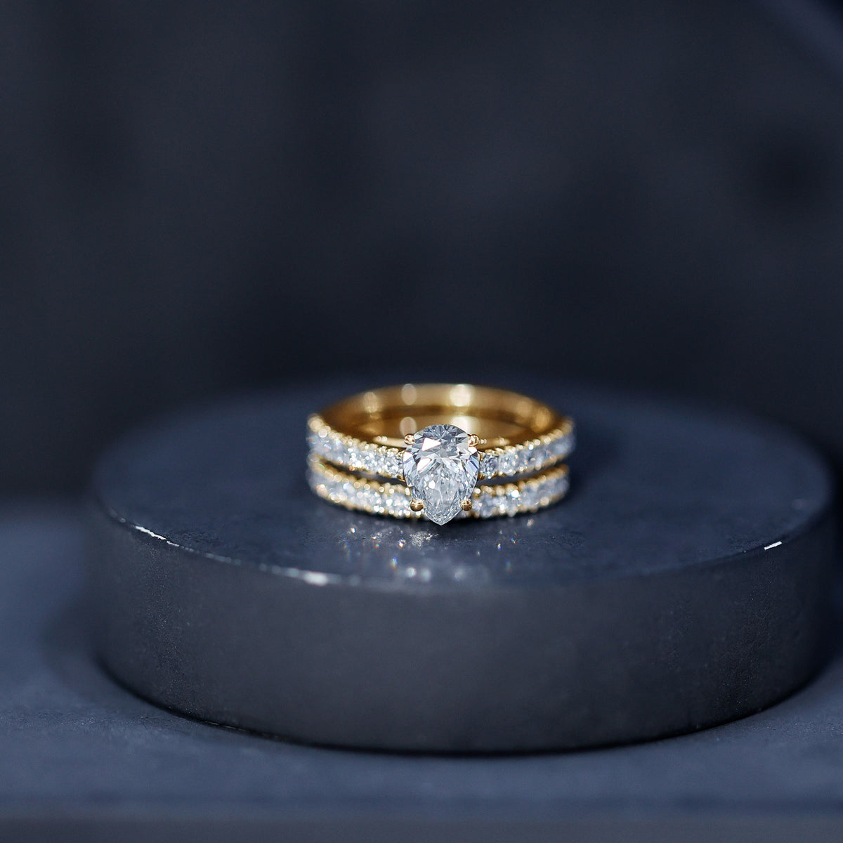 Minimal Pear Shape Lab Grown Diamond Wedding Ring Set Lab - ( EF-VS ) - Rosec Jewels