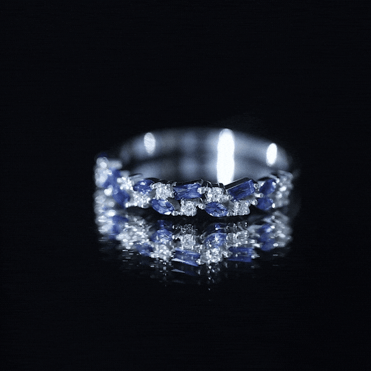 Certified Lab Grown Blue Sapphire Diamond Half Eternity Band Ring AAAA - Rosec Jewels