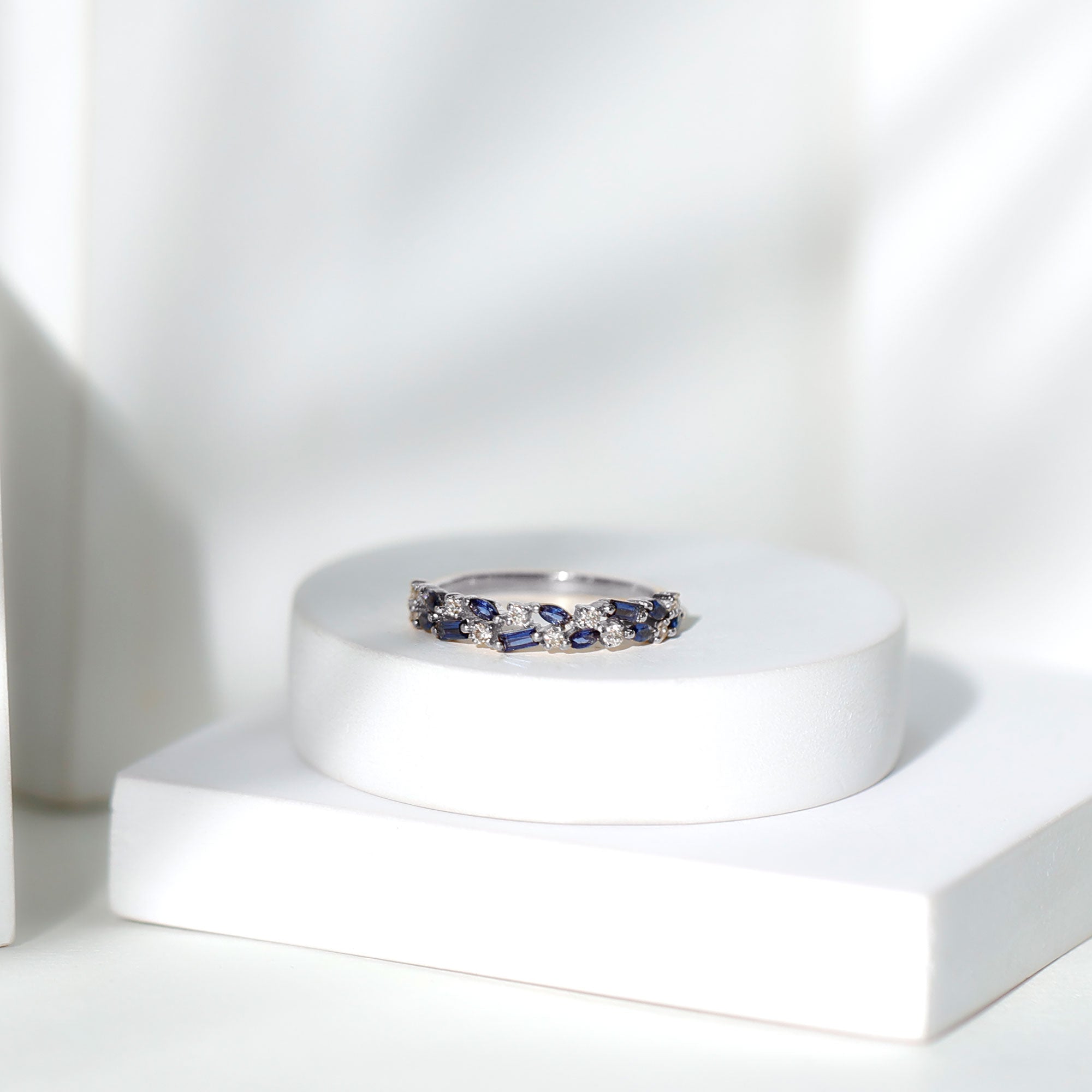 Certified Lab Grown Blue Sapphire Diamond Half Eternity Band Ring AAAA - Rosec Jewels