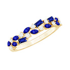 Certified Lab Grown Blue Sapphire Diamond Half Eternity Band Ring AAAA - Rosec Jewels
