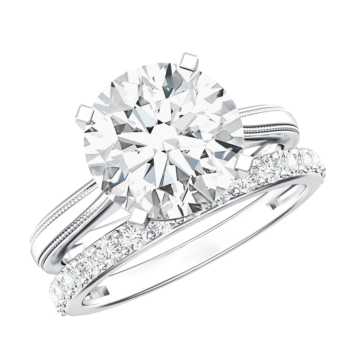 Rosec Jewels-Lab Grown 4 Carat Diamond Solitaire Wedding Ring Set with IGI Certificate