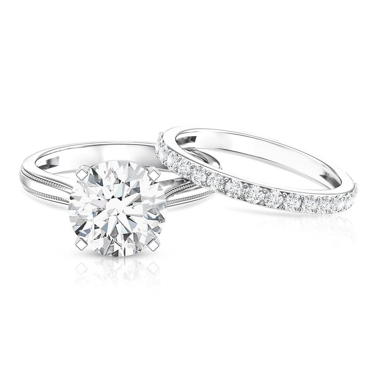 Rosec Jewels-Lab Grown 4 Carat Diamond Solitaire Wedding Ring Set with IGI Certificate