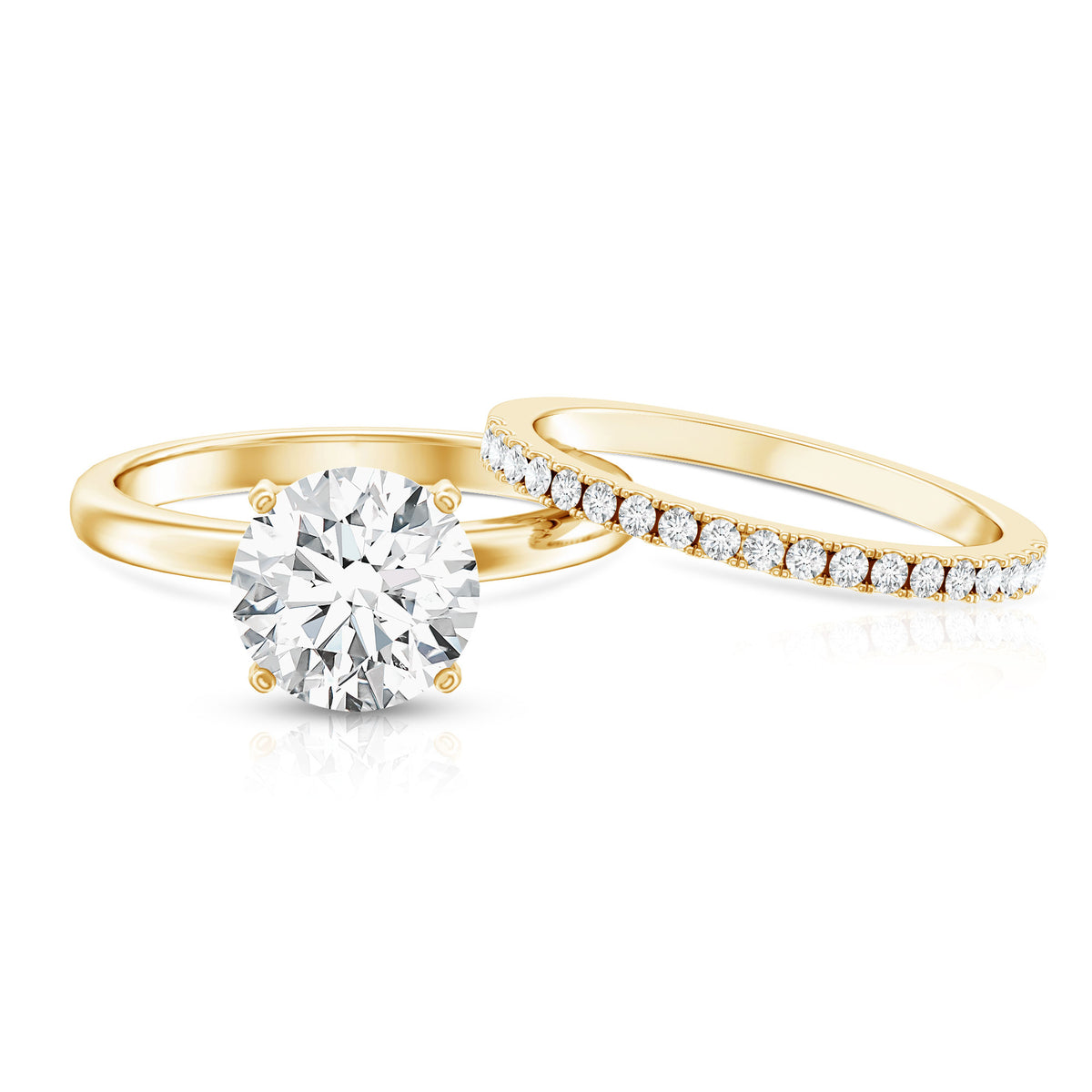 Round Shaped 3 Carat Lab Grown Diamond Solitaire Bridal Ring Set with IGI Certificate Lab - ( E-VS1 ) - Rosec Jewels