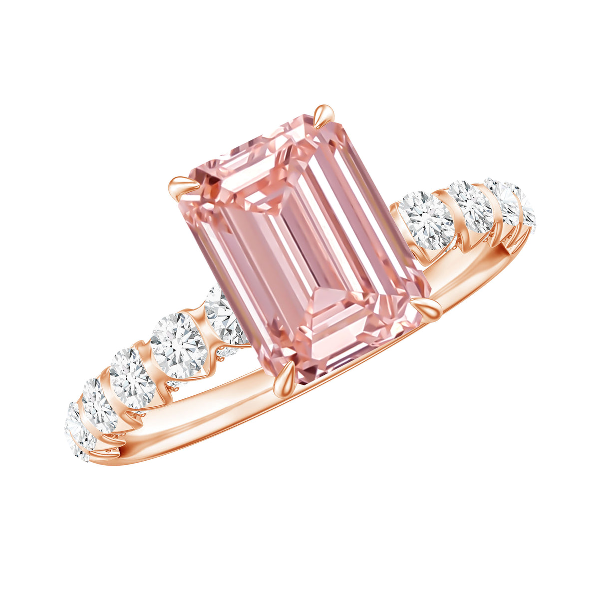 Rosec Jewels-IGI Verified 2 Carat Lab Grown Pink Diamond Side Stone Engagement Ring