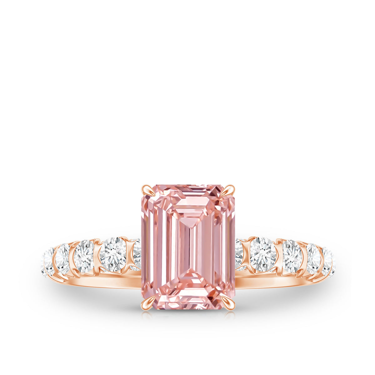 Rosec Jewels-IGI Verified 2 Carat Lab Grown Pink Diamond Side Stone Engagement Ring