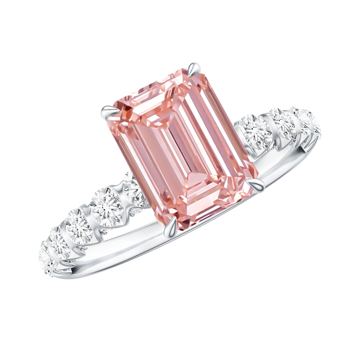 Rosec Jewels-IGI Verified 2 Carat Lab Grown Pink Diamond Side Stone Engagement Ring