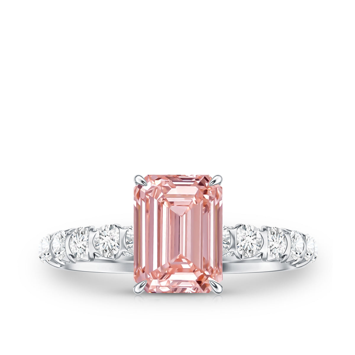 Rosec Jewels-IGI Verified 2 Carat Lab Grown Pink Diamond Side Stone Engagement Ring