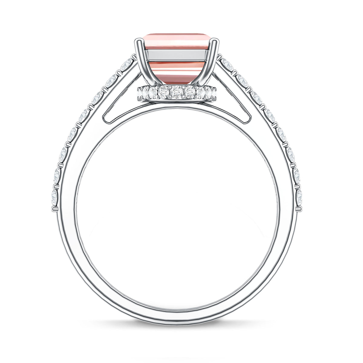 3 Carat Emerald Cut Lab Pink Diamond Hidden Halo Engagement Ring IGI Certified Fancy Pink - VS1 - Rosec Jewels