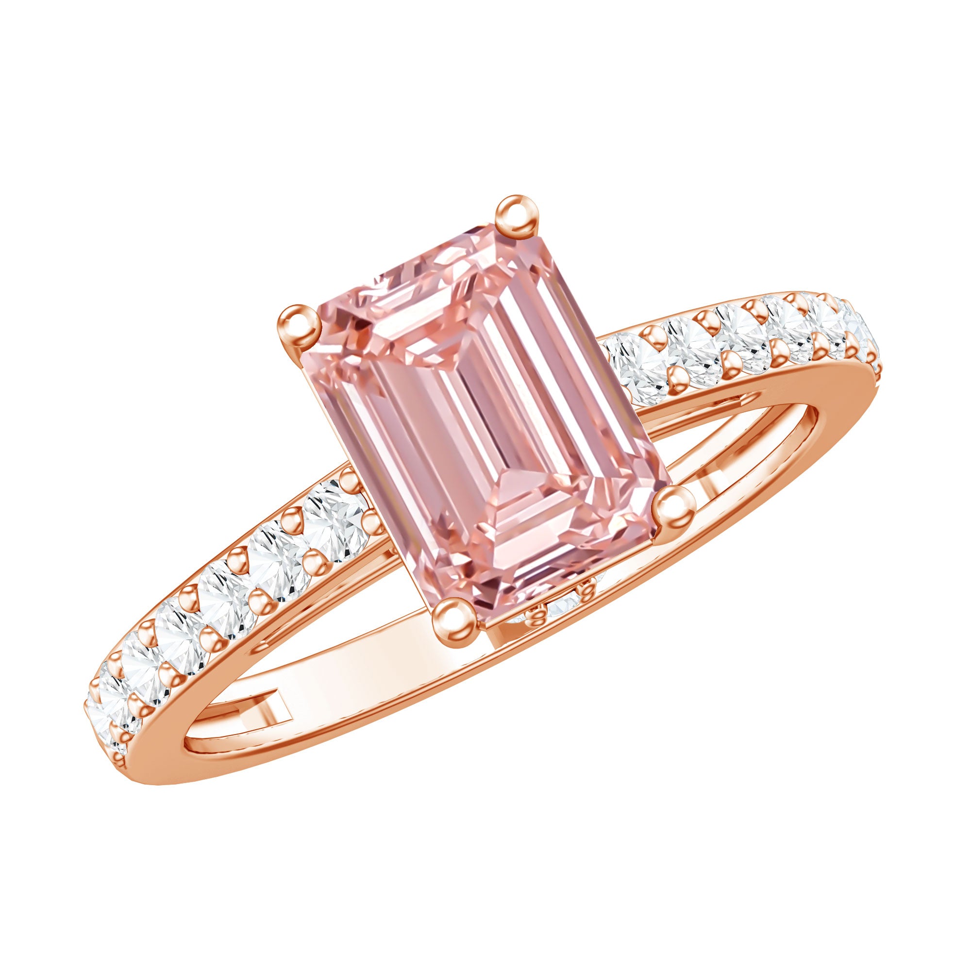 Rosec Jewels-IGI Graded 2 Carat Lab Pink Diamond Emerald Cut Engagement Ring with Hidden Halo