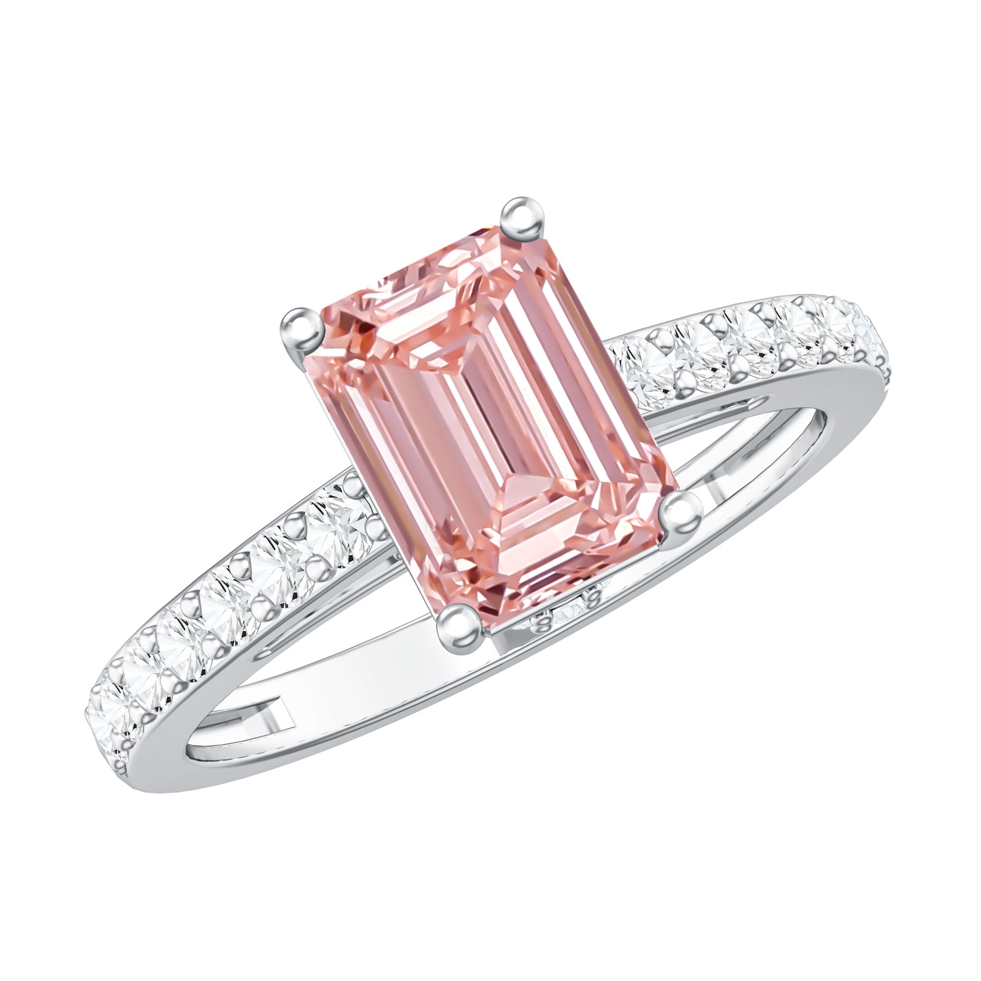 Rosec Jewels-IGI Graded 2 Carat Lab Pink Diamond Emerald Cut Engagement Ring with Hidden Halo