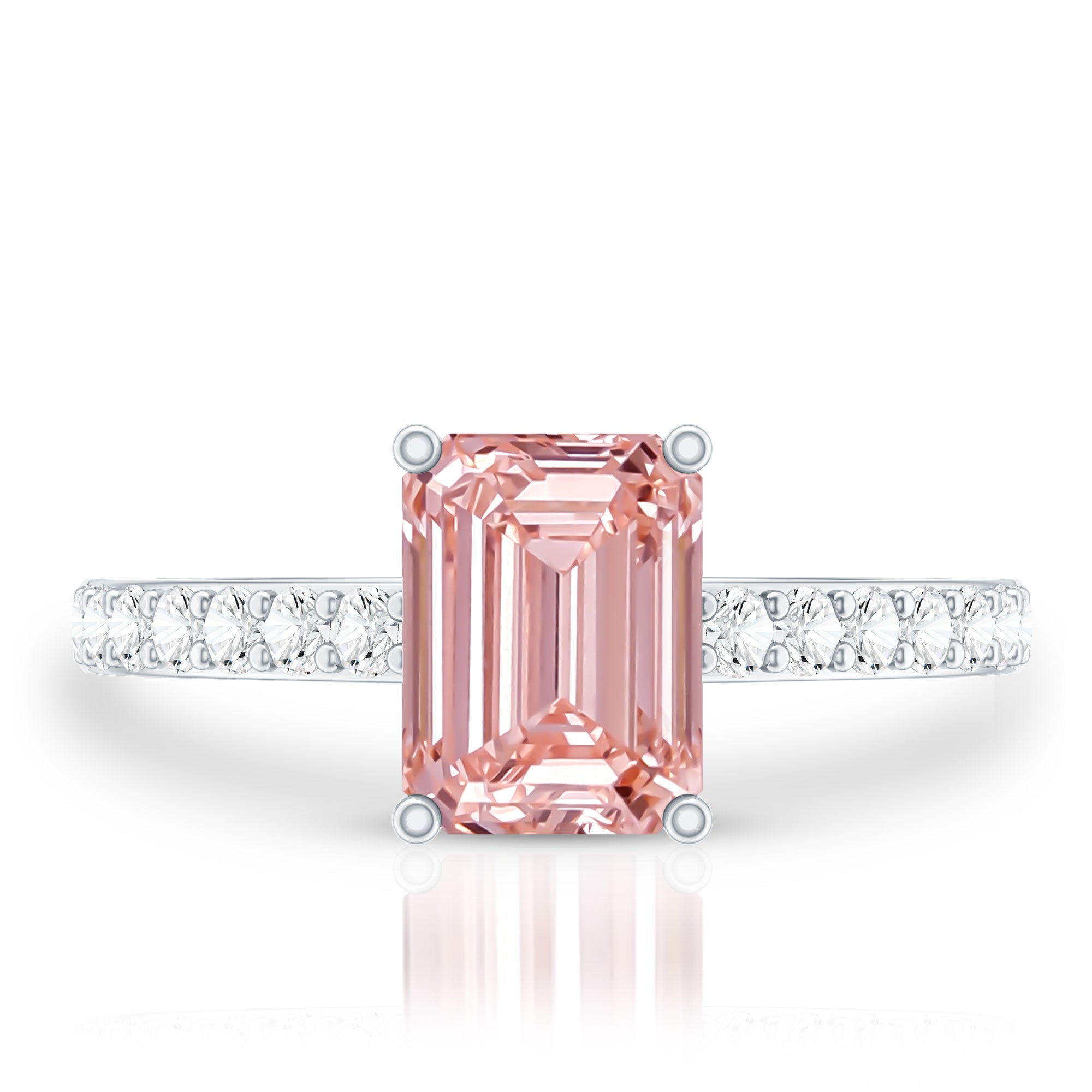 Rosec Jewels-IGI Graded 2 Carat Lab Pink Diamond Emerald Cut Engagement Ring with Hidden Halo