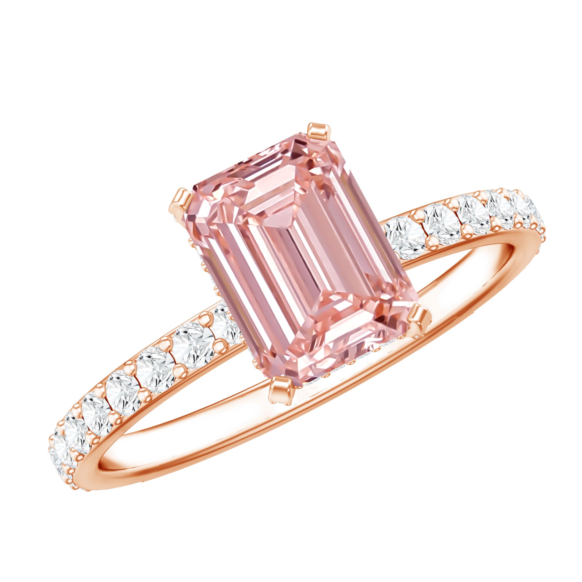 Rosec Jewels-IGI Certified 2 Carat Emerald Cut Lab Pink Diamond Engagement Ring for Her